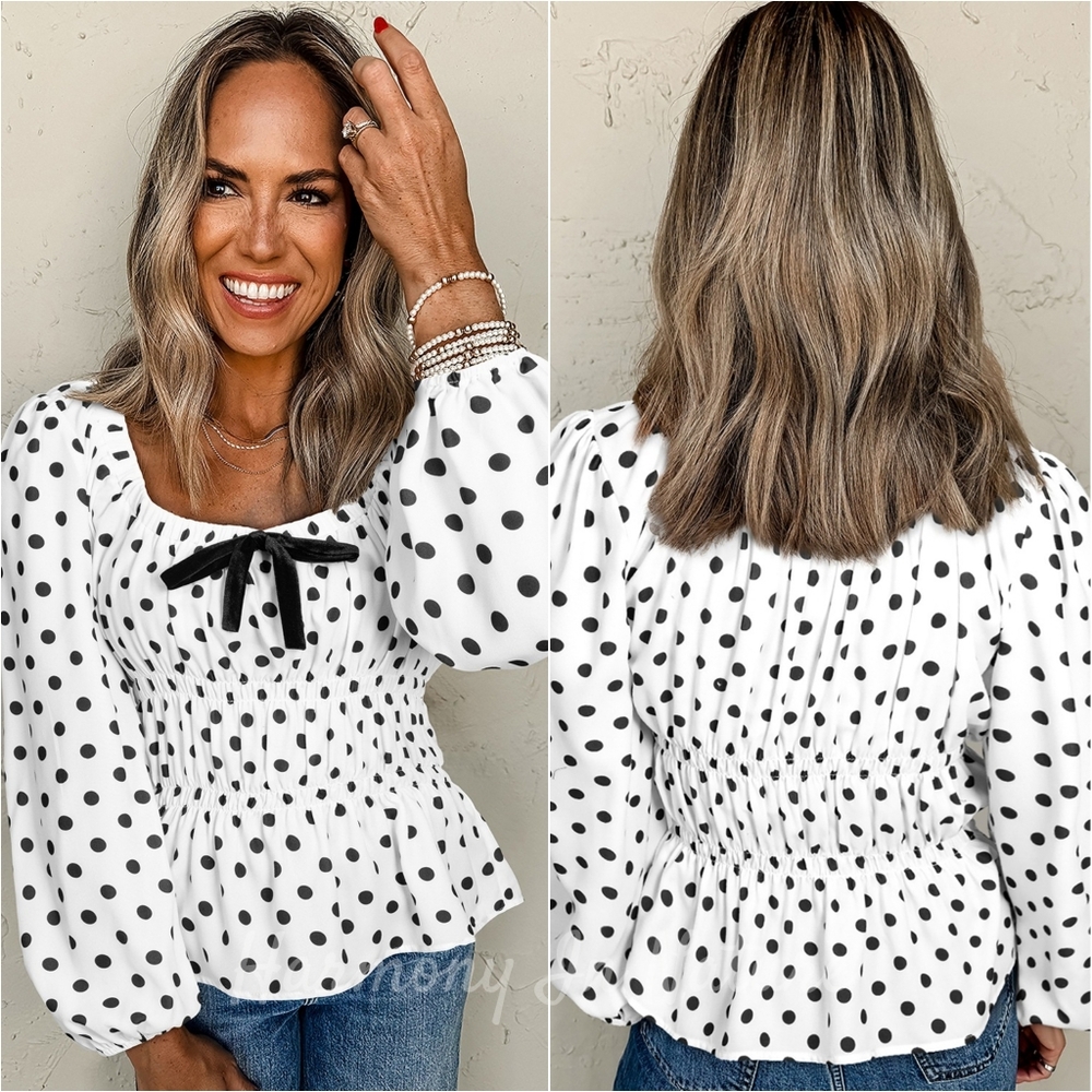 Harmony In Nature White and Black Polka Dot Blouse